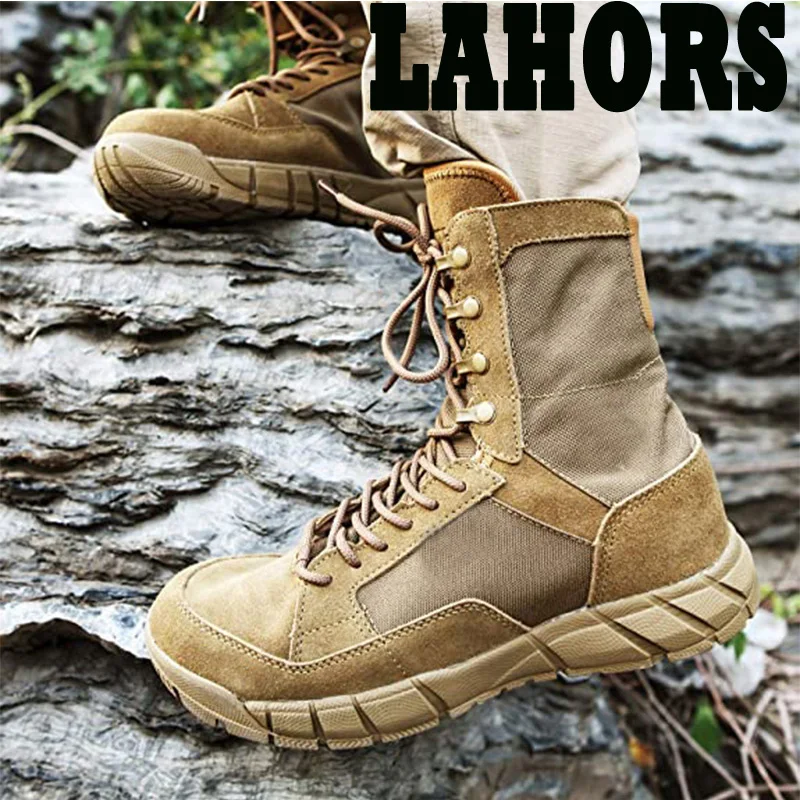 LAHORS Lightweight Man Tactical Boots Combat Training Lace Up Waterproof Outdoor Hiking Breathable Shoes