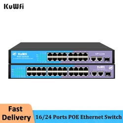 KuWfi POE Switch 16/24 Port 100Mbps Ethernet Smart Switch RJ45 Hub Ethernet with Internal Power Office Network Hub for IP Camera