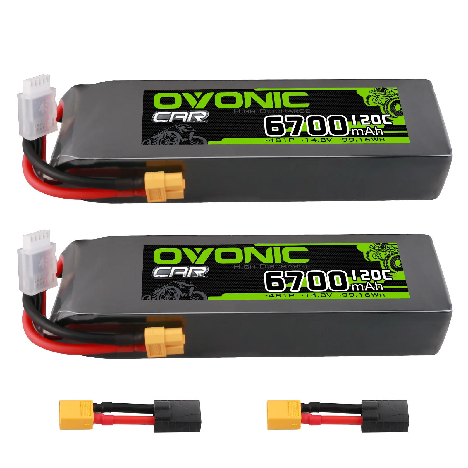 Batteria Lipo OVONIC 4S 6700mAh 120C 14.8V con Connettore XT60+TRA per Veicoli RC, Camion RC, Confezione da 2