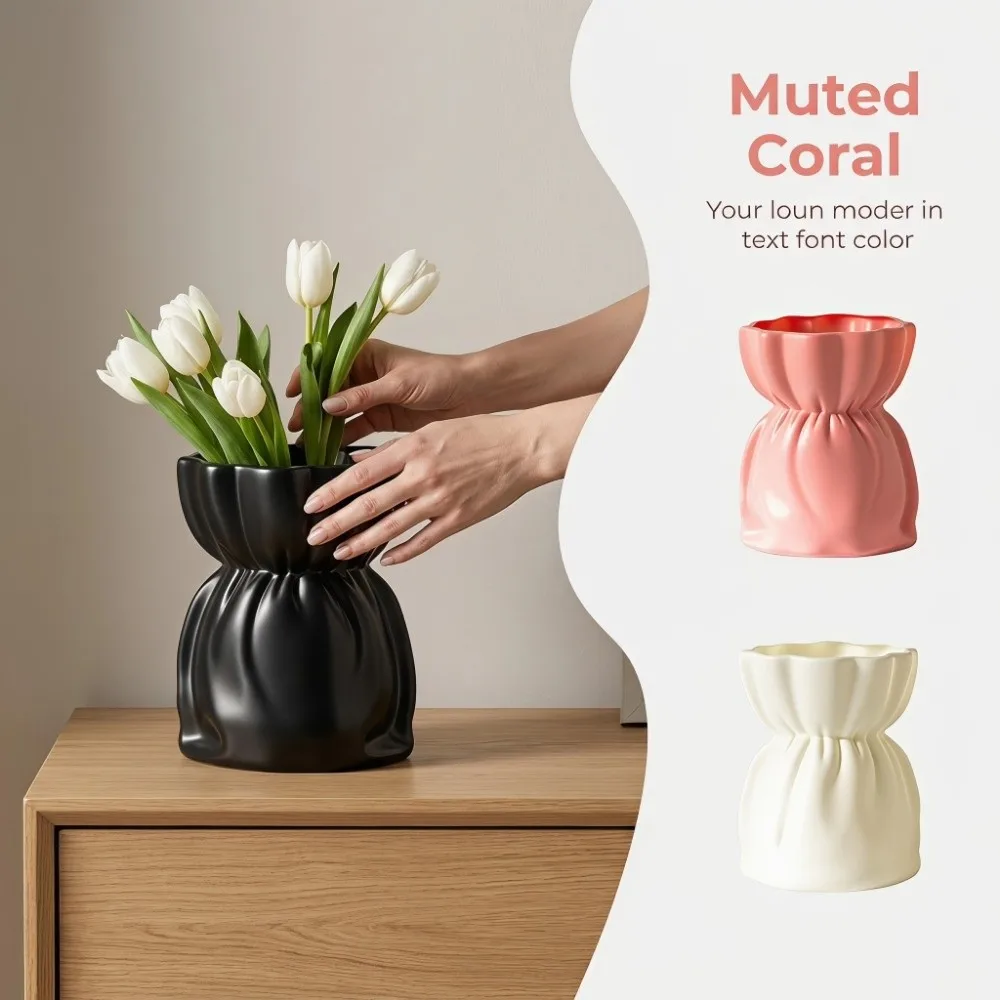 Desktop Ornament Bag Shaped Bouquet Vase INS Style Nordic Flower Vase Modern High-end Desktop Ornament Wedding Decoration