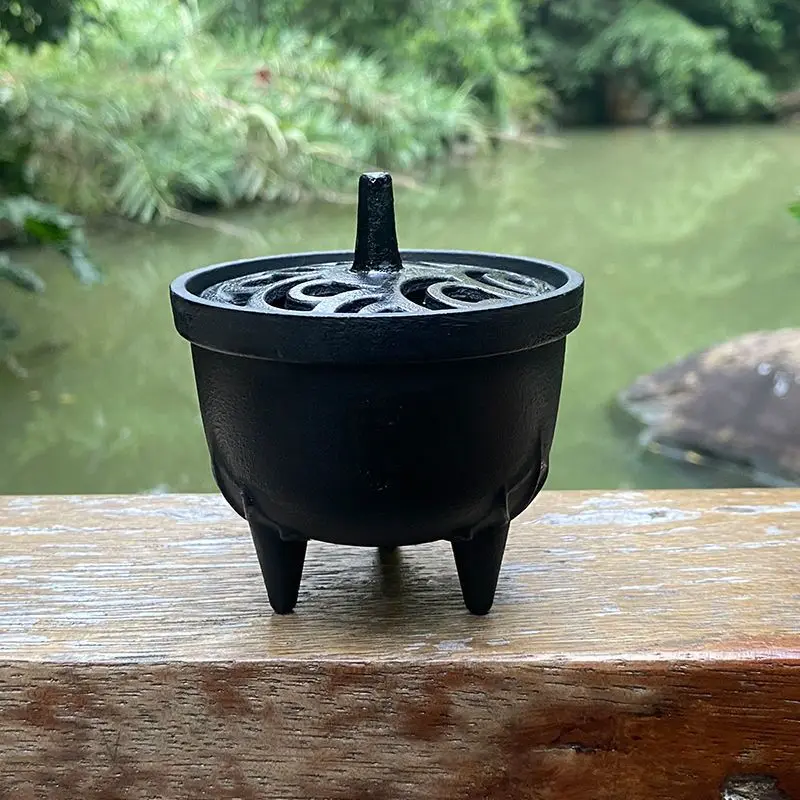 Home Decoration Yoga Meditation Black Sturdy Lotus Shape Cast Iron Incense Cone Sticks Burner Smoke Bowl