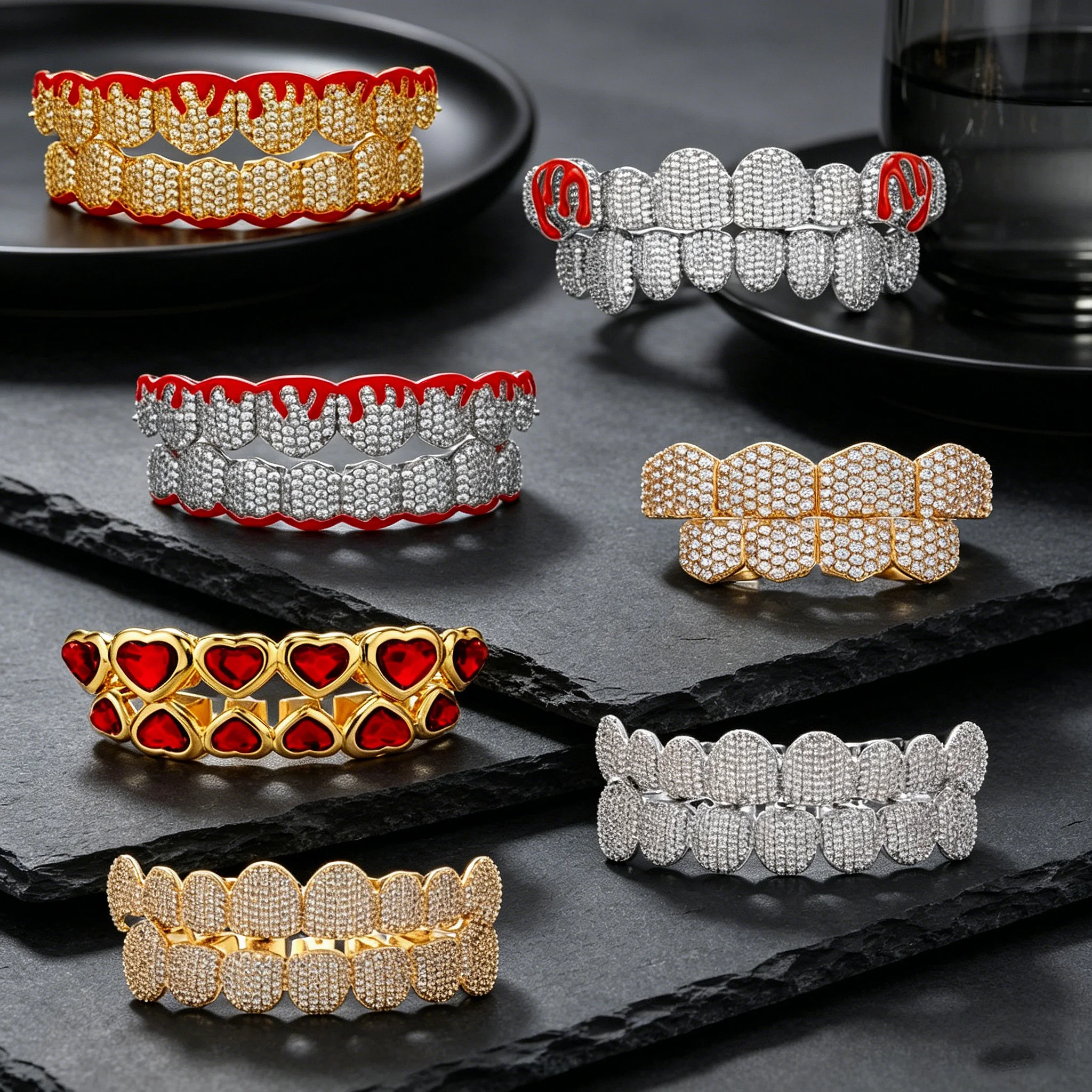 Oil Drip CZ Teeth Grill Oil Dripping Zircon Teeth Braces For Men Double Color Fashion Personality Birthday Body Accessories Gift