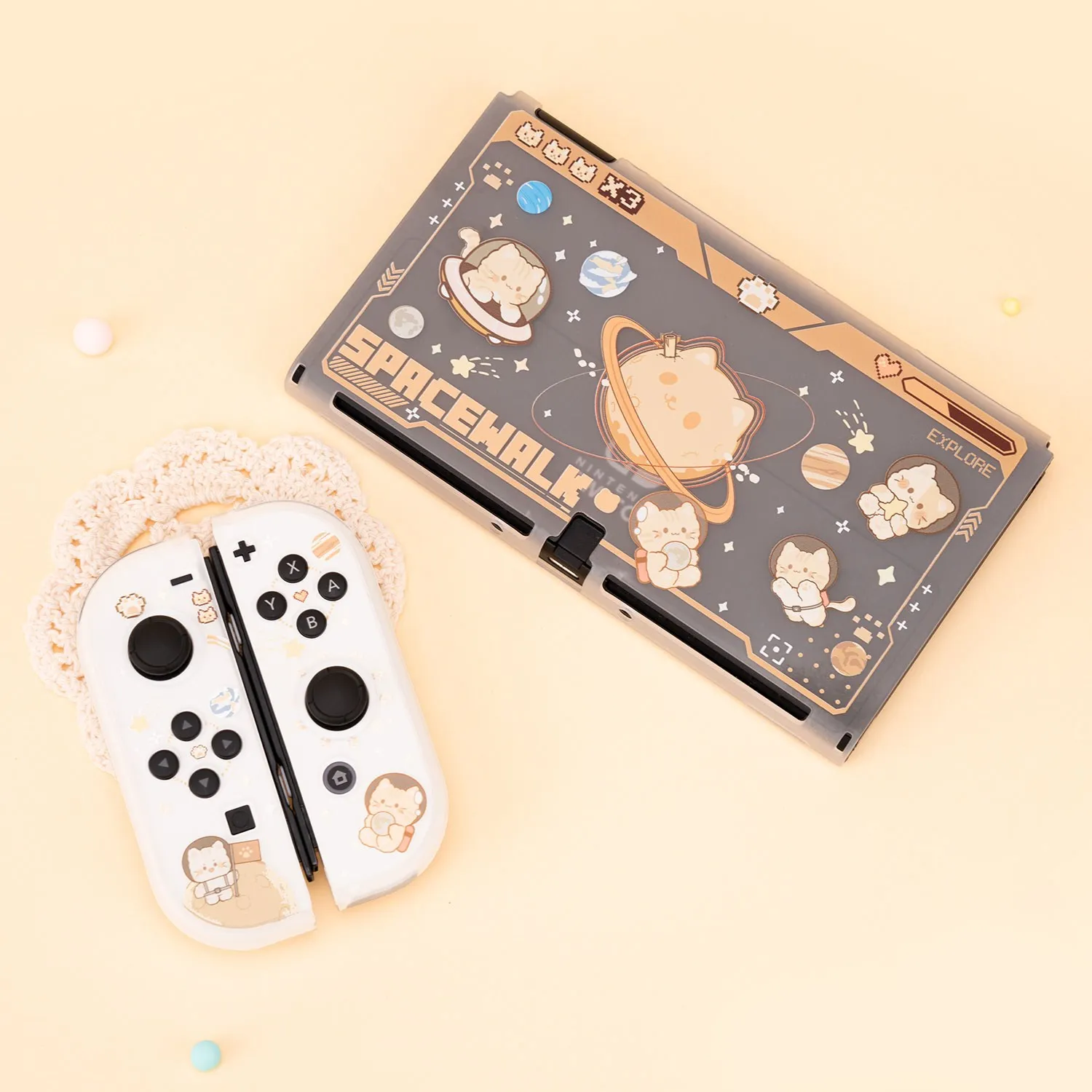 Geekshare para nintendo switch oled caso espaço gato bonito escudo protetor para nintend switch oled game console joy-con capa nova