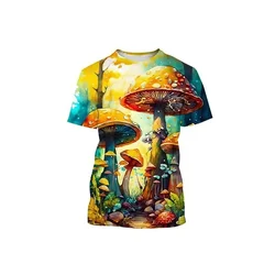 Cogumelos divertidos dos homens fotos camisetas, impressão digital casual gola redonda manga curta tops, tendência elegante