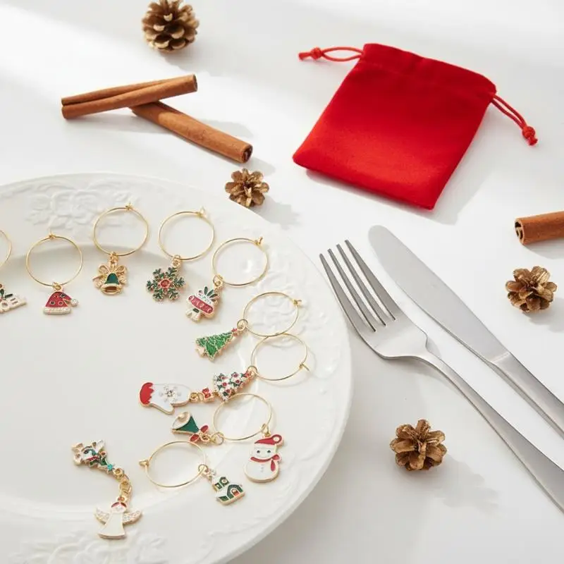 Christmas Wine Glass Charms With 20 Assorted Cute Designs And Storage Bag Perfect For Christmas Party Family Dinner