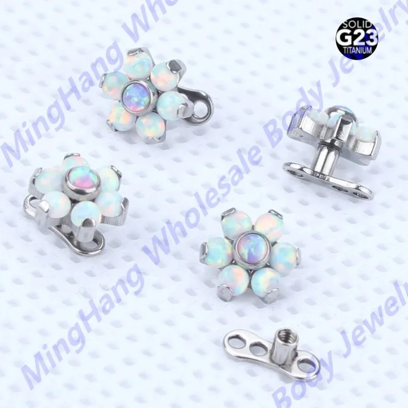 

2pcs/lot Titanium Internally Threaded Opal Flower Micro Dermal Anchor Jewelry Body Piercing