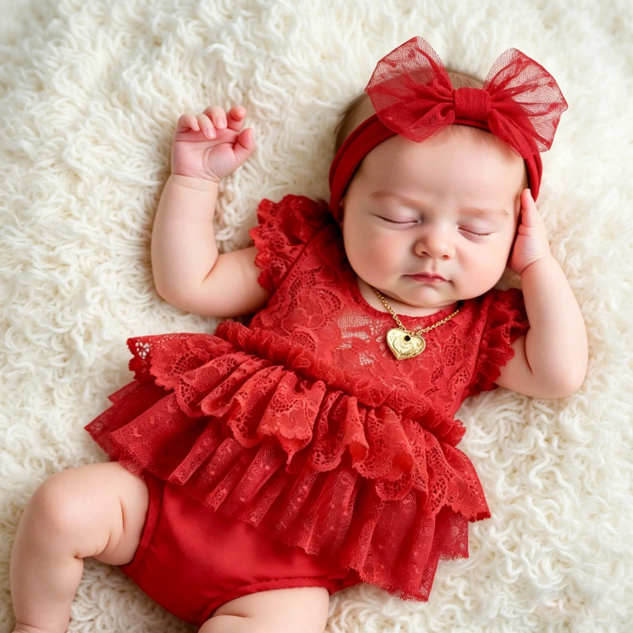 Ylsteed Newborn Baby Girl Photography Outfits Lace Red Romper for Photo Shooting Fluffy Mesh Princess Outfits with Headband-HD