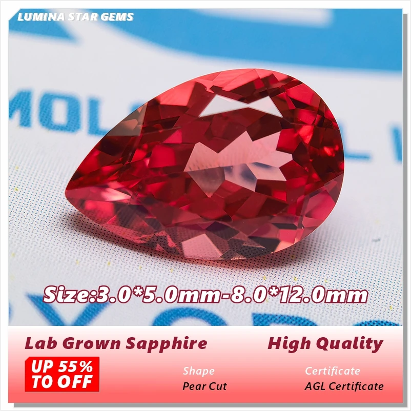 

Lab Grown Sapphire Sunset Red Color Pear Cut High Quality For Jewelry Setting&Custom Design Selectable Certificate