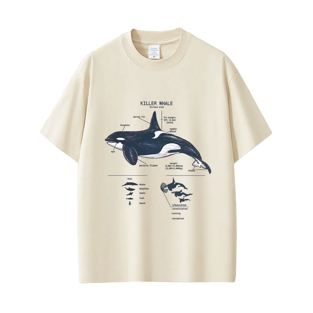 الحيوانات البحرية القاتل الحوت تشريح الجرافيك تي شيرت الرجال المرأة عادية مضحك تي شيرت بلايز للجنسين موضة المتضخم الشارع الشهير #1