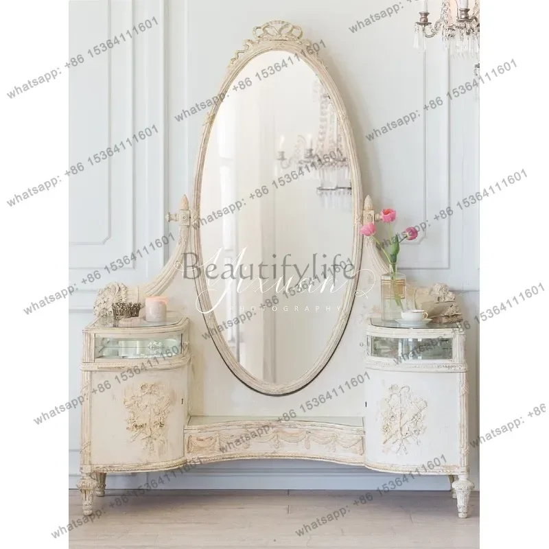 YJ European French Vintage Hand Carved Large Storage Full Length Mirror Art Decor
