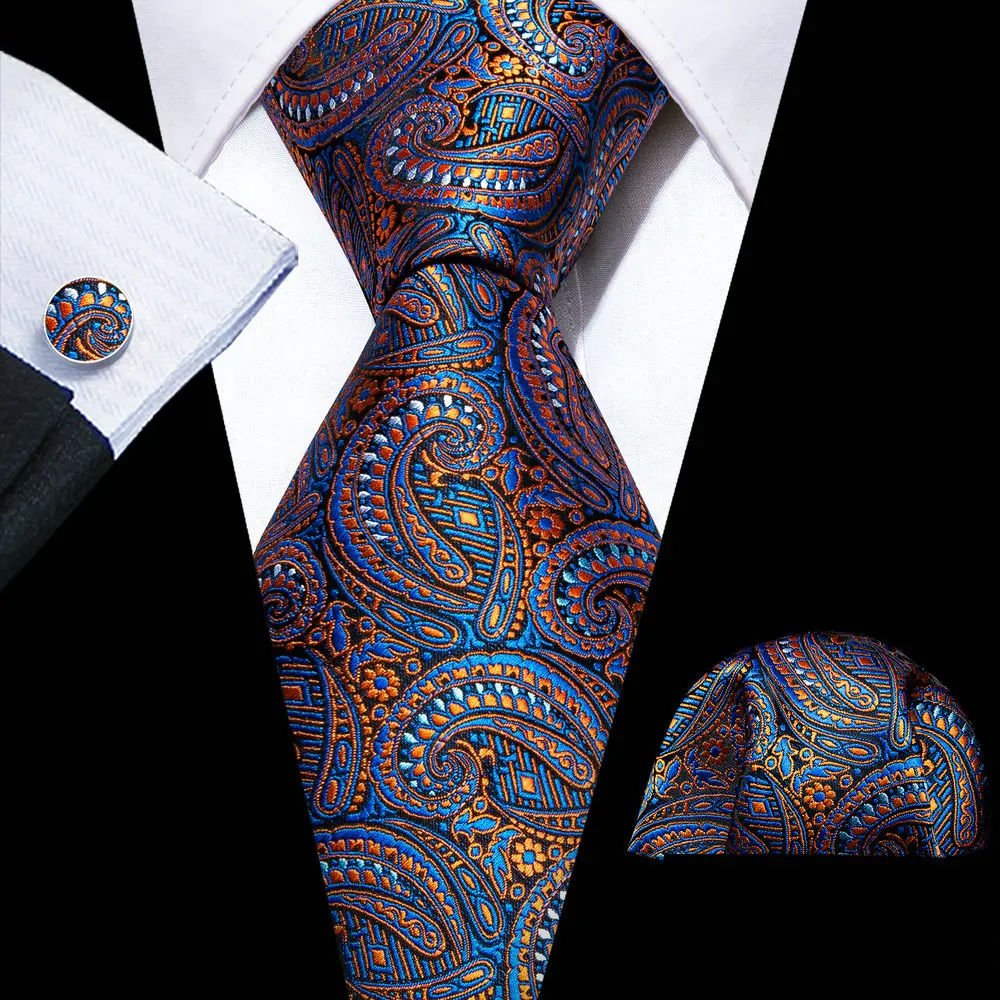 

Fashion Blue Paisley Men Silk Necktie Brooches Men Tie Handkerchief Cufflinks Sets Men Gift Barry.Wang Designer