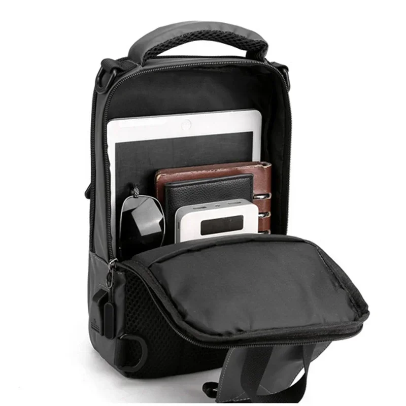 High Quality Nylon Chest Bags USB Charging Male Cross Body Multi-Layer Men Rucksack Sling Bag One Shoulder Backpack