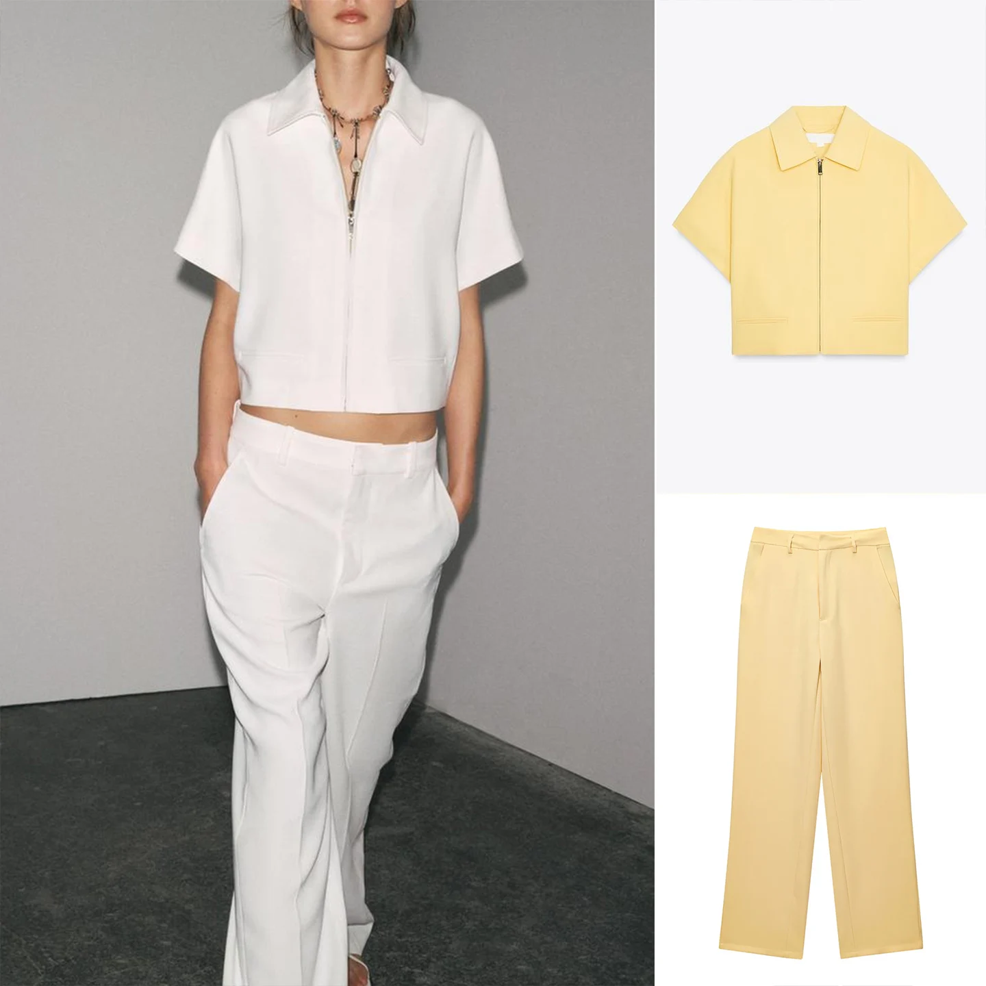 

Casual ort Sve Stand Collar Jaet 849053 Straight Leg mid Waist Casual Pants 849054 Faionable Two Piece Set Summer ...