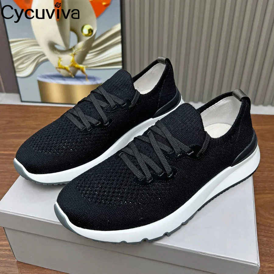 Heißer Verkauf Belüftung Mesh Loafer Männer Dicke Sohle Stricken Lace Up Casual Komfort Flache Schuhe Herbst Party Urlaub Spaziergang Schuhe Männer