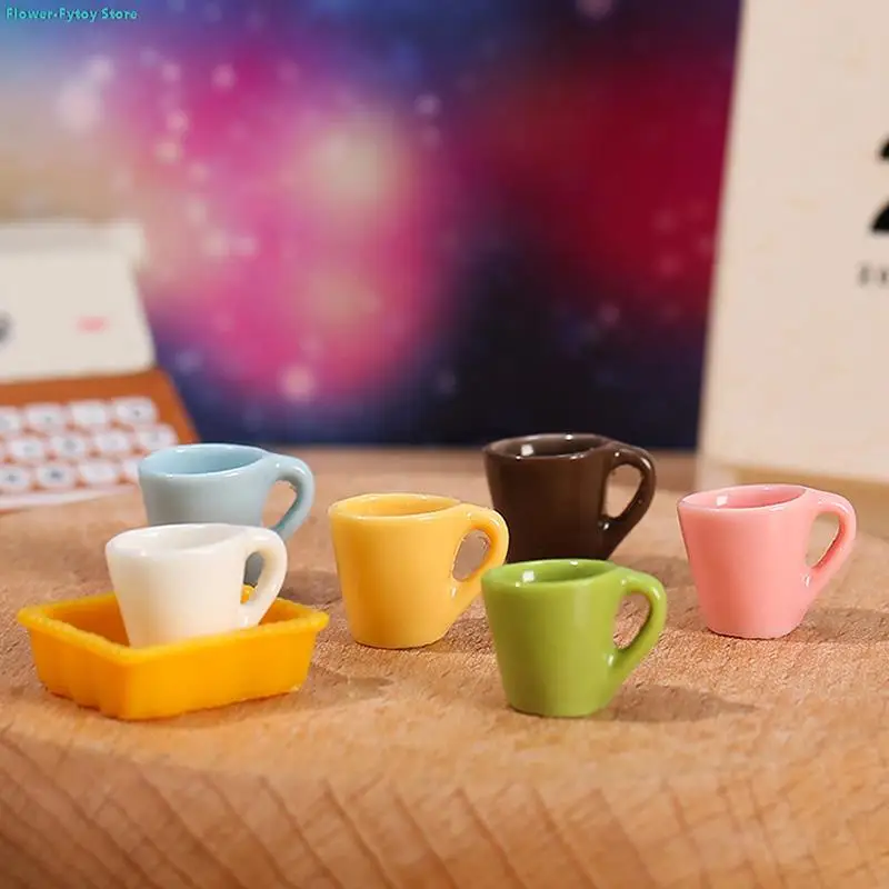 NEW 4Pcs/Set 1:12 Dollhouse Miniature Cup Coffee Cup Tea Cup Tray Kitchen Tableware Accessories Doll house Life Scene Decor