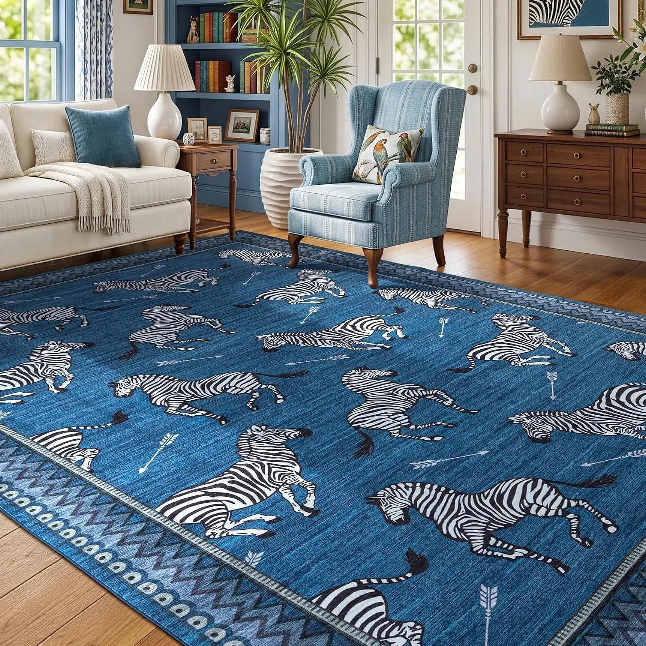 American Style Retro Zebra Decorative Rug for Living Room Non-slip Entrance Door Mat Machine Washable Foldable Carpet Bedside