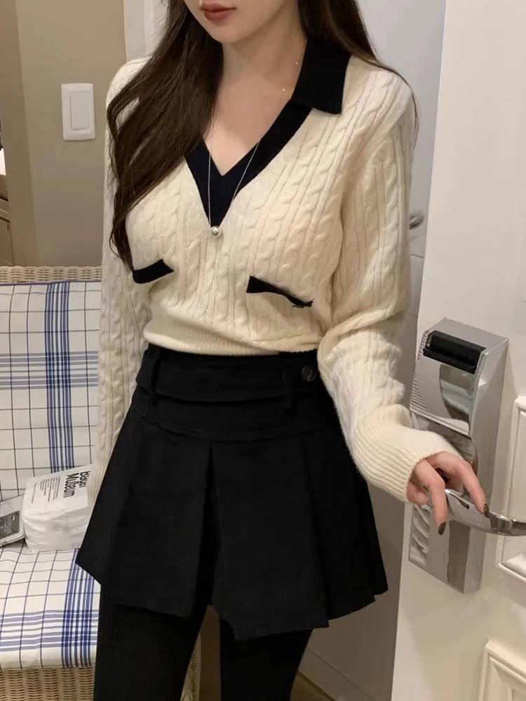 

Slim Fit Long Sve Knitted Sweater Chic Autumn Winter New Sle Korean Version V Ne Faionable Twist Design for Women