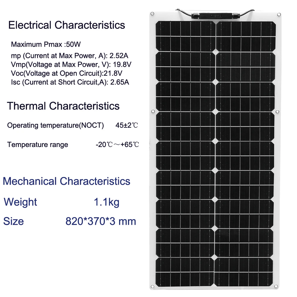 WUZECK 50W Flexible Solar Panel kit 12V 100W PV Solar Module kit 24V Solar Cell home outdoor Car Boat Battery camping SolarPanel