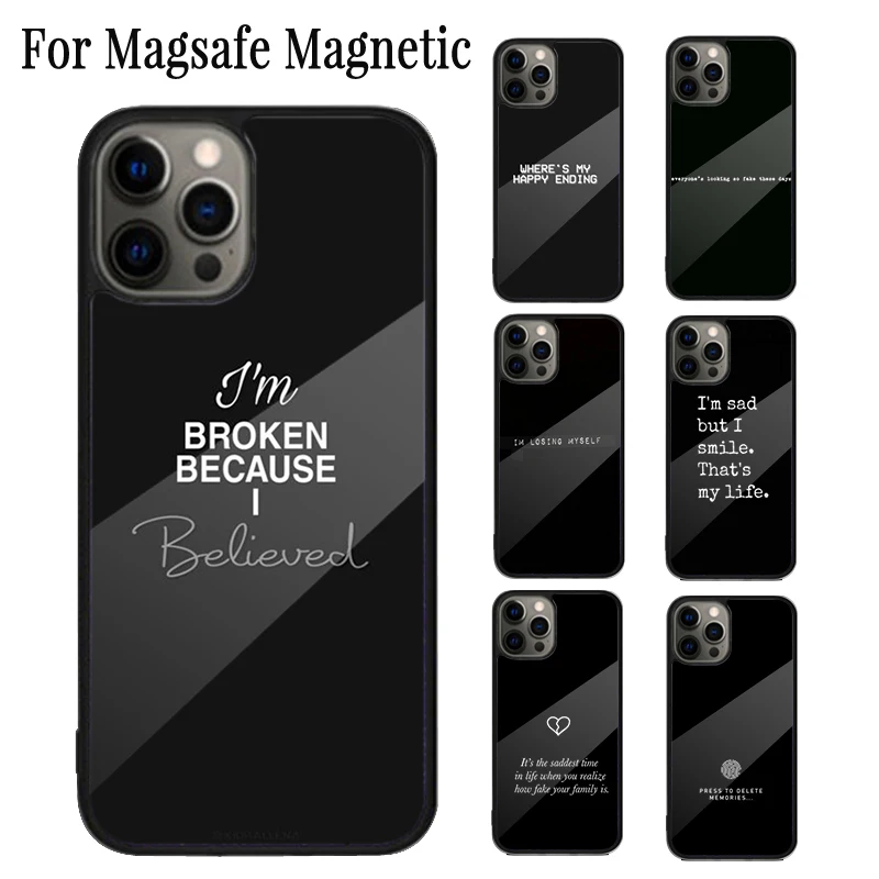 Sad depression Black Word Magnetic Phone Case Coque For iPhone 16 15 14 Plus 13 12 Mini 11 Pro Max Magsafe Wireless Cover