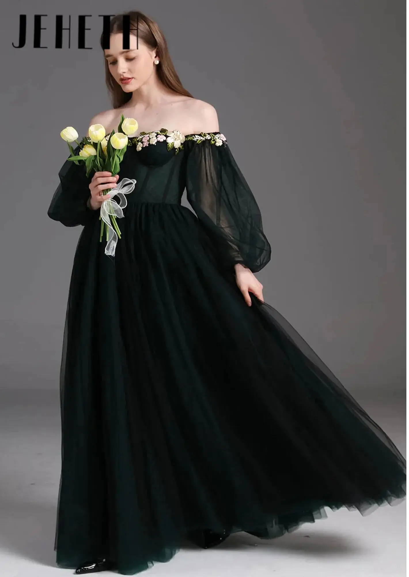 

Illusion Strapless Applique Corset Floral Prom Dress Elegant Floor-Length Lace up Formal Occasion Dress فساتين سهرة Customized
