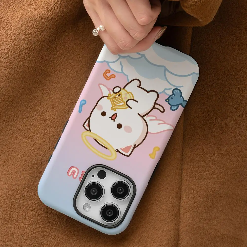 Custodia per telefono Cartoon Peach and Goma per iPhone 16 15 14 13 12 11 Pro Max Plus Guscio rigido con pellicola posteriore liquida a doppio strato HD lucido