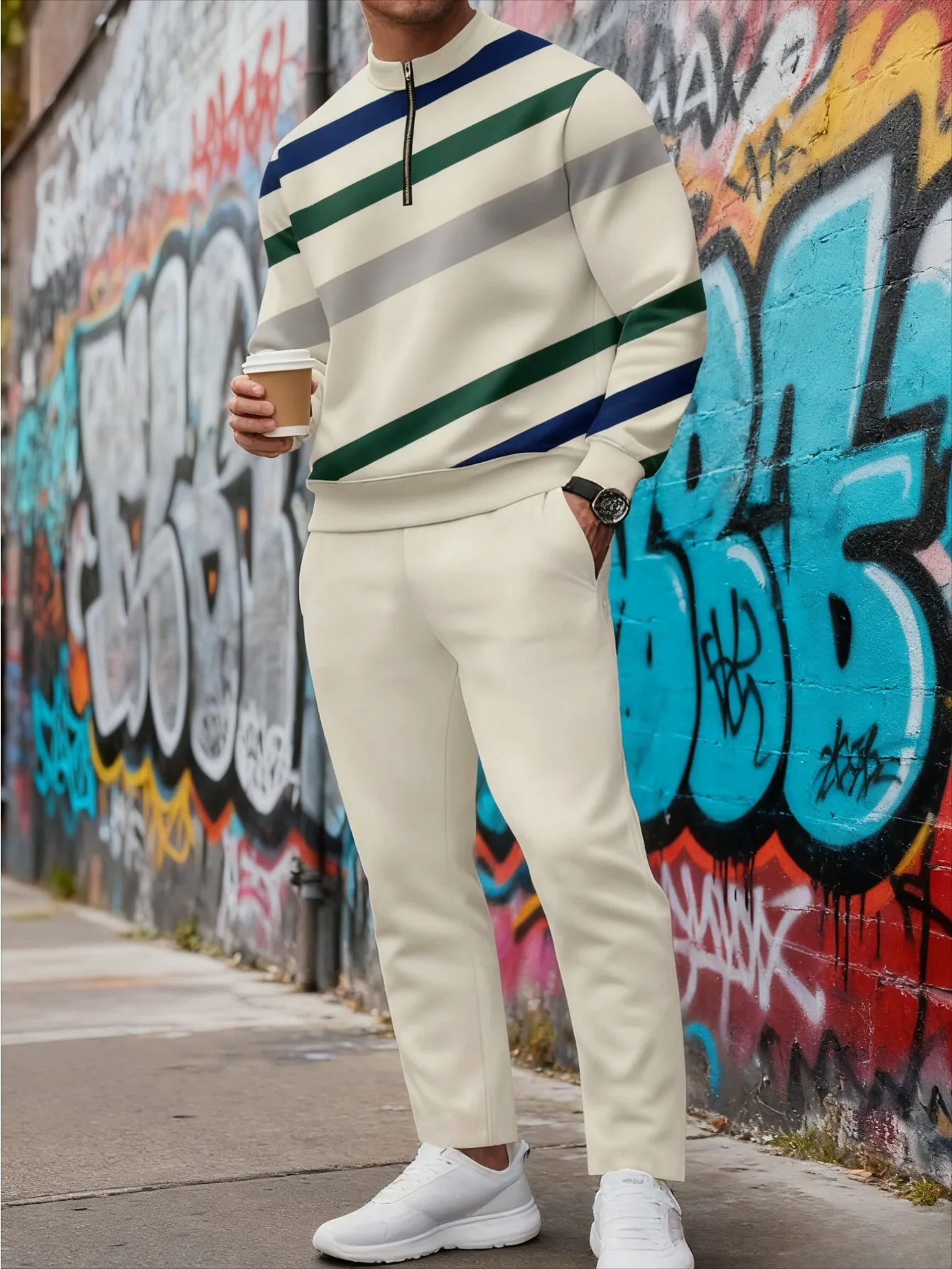 Conjunto de 2 piezas, conjunto deportivo de manga larga y pantalones largos a la moda para hombres europeos y americanos