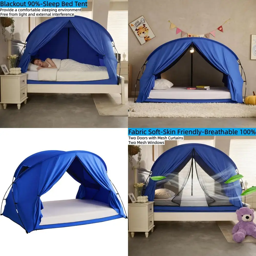

Палатка-тент для сна в помещении для взрослых и детей - 90% светонепроницаемая палатка для сна с сетчатыми окнами и дверными занавесками