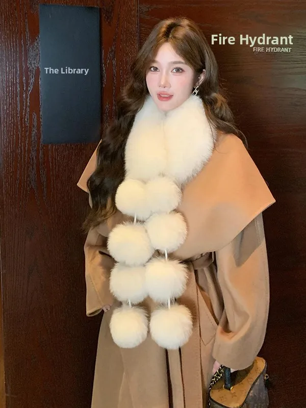 Khaki Double-Faced Cashmere Coat Women's Mid-Length Large Collar Woolen Outerwear Korean Style Commute Warm Flattering