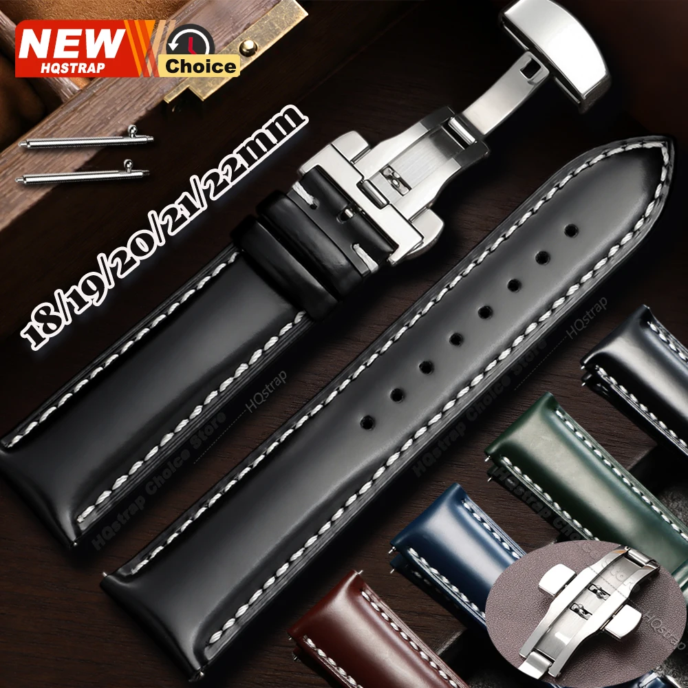 18mm 19mm 20mm 21mm 22mm Wasserdichtes Armband mit Schmetterlingsverschluss Handgefertigtes Genähtes Armband Smartwatch Lederarmband Schnellverschluss