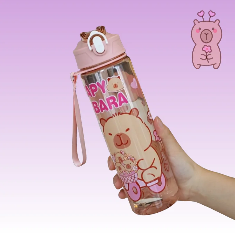 

750ML Kids Water Bottle Creative Cartoon Plastic Cup With Straw&Hand Rope Large Capacity Outdoor Portable Water Cups