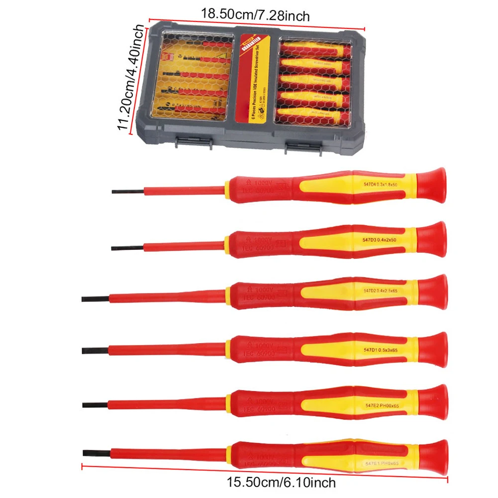 6PCS 145mm Insulated Screwdriver Strong Magnetic 1000V Tip Electrician Repair Tool Pp+tpr Screwdriver Tool Accessories