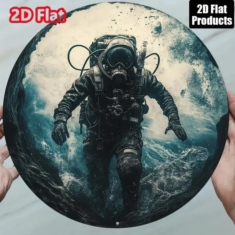 1pc,Horror Style Underwater Diving Theme Round Aluminum Wall Art Sign, Perfect for Home