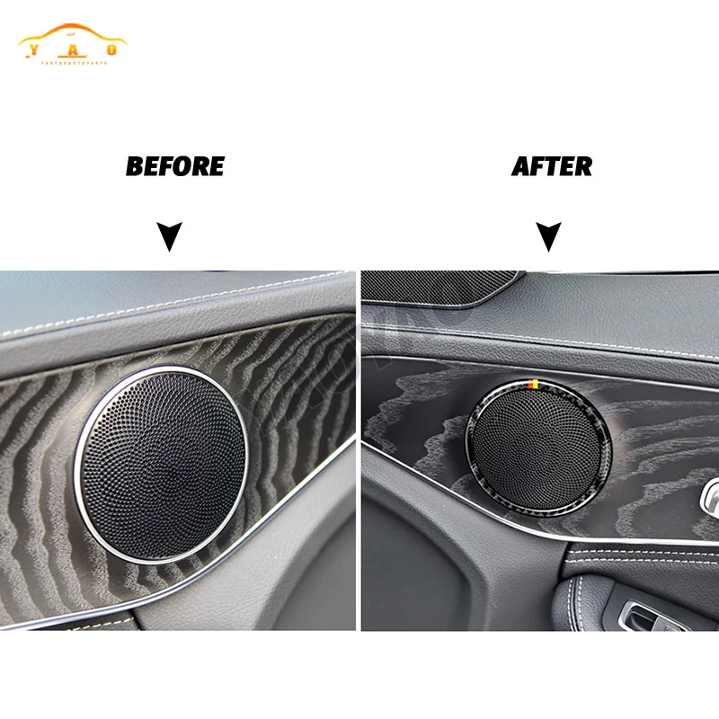 Carbon Fiber Car Audio Speaker Door Loudspeaker Trim Ring Cover Sticker For Mercedes Benz C Class W205 E Class W213 GLC Class X2