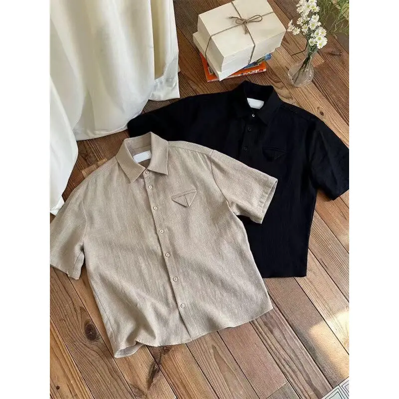 

Тихая роскошная рубашка из смеси льна и хлопка | Летняя пригородная дышащая мужская рубашка в стиле преппи с отложным воротником в стиле Old Money