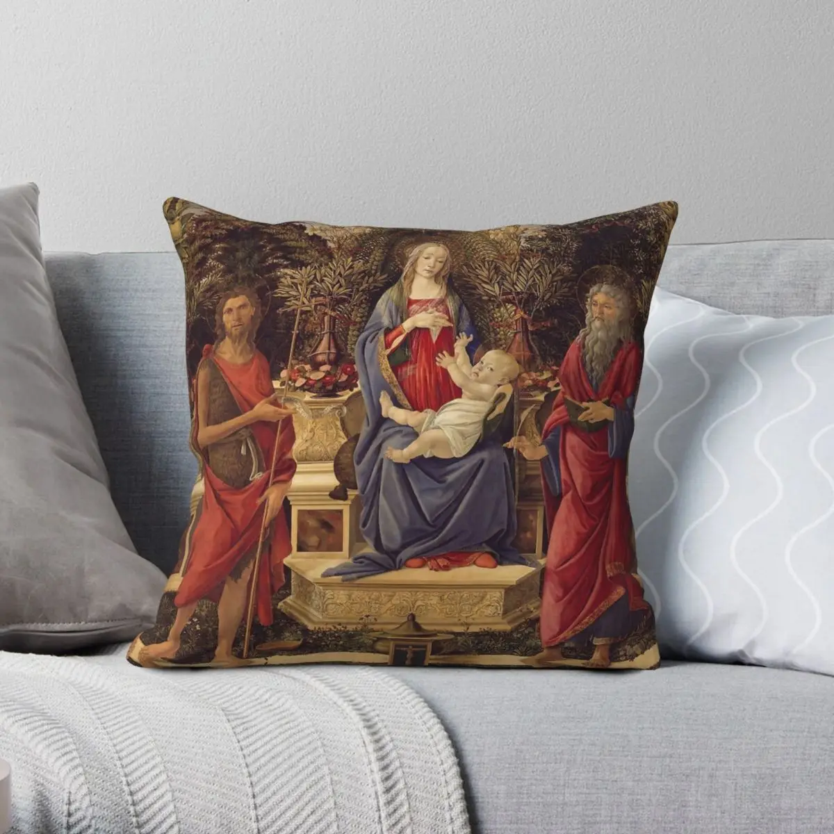 Botticelli Madonna With Child And Saints Pillowcase Polyester Linen Velvet Creative Zip Decor Throw Pillow Case Cushion Case 18