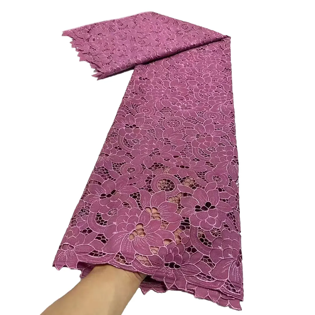 Nigerian African Tissue Cord Lace Fabric 5 Yards For Women Wedding Party Dresses High Quality Newest Milk Silk Lace Fabric 2025
