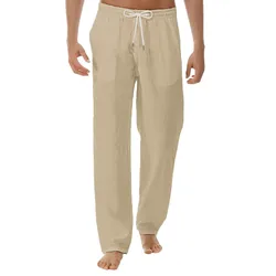 New Men's Cotton Linen Long Pants Summer Solid Color Breathable Linen Trousers Comfortable Men Casual Harajuku Trous