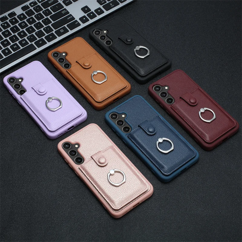 For Samsung Galaxy A15 5G Case Metal Ring Stand Leather Wallet Case For Samsung A15 A 15 GalaxyA15 SM-A156B Card Slot Back Cover