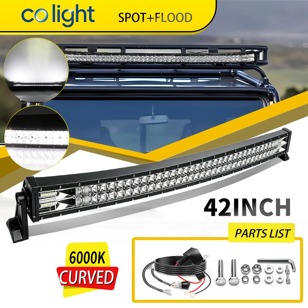 colight 42 Zoll gebogene LED-Lichtleiste, zweireihig, Spot-Flood-Kombinationsstrahl, 6000K Weiß, Offroad-Fahrlicht mit Kabelbaum für Jeep, LKW, 4x4, SUV, Offroad-Nutzung
