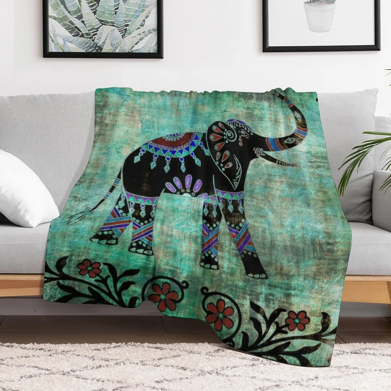 

Indian Elephant Decorative Asian Floral Art Throw Blanket blankets and throws For Baby Summer Retros Blankets