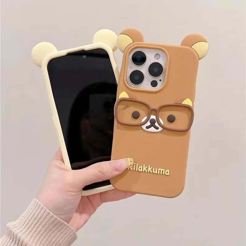 For iPhone 4S 5 5S 15 Plus 16 Pro Max 14 Pro 13 12 11 7 8 SE 6S 17 3D Glasses Rilakkuma Cartoon Silicon Soft Phone Case - náhled 5