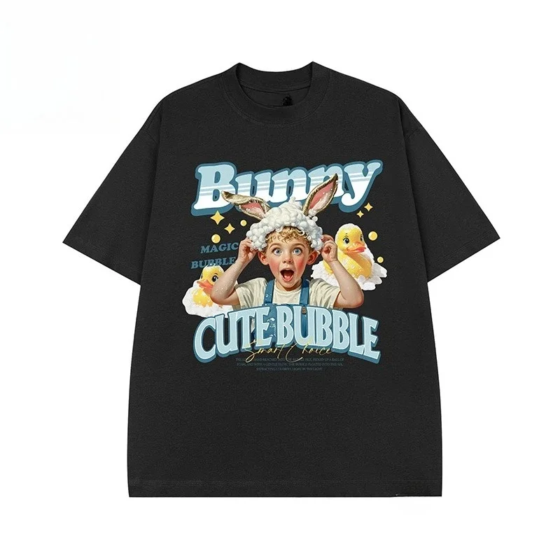 

Plus Size Original Trendy Brand Cute Bath Children Fun Printed Short-sleeved T-shirt Women's Loose Half-sleeved Women's Couple