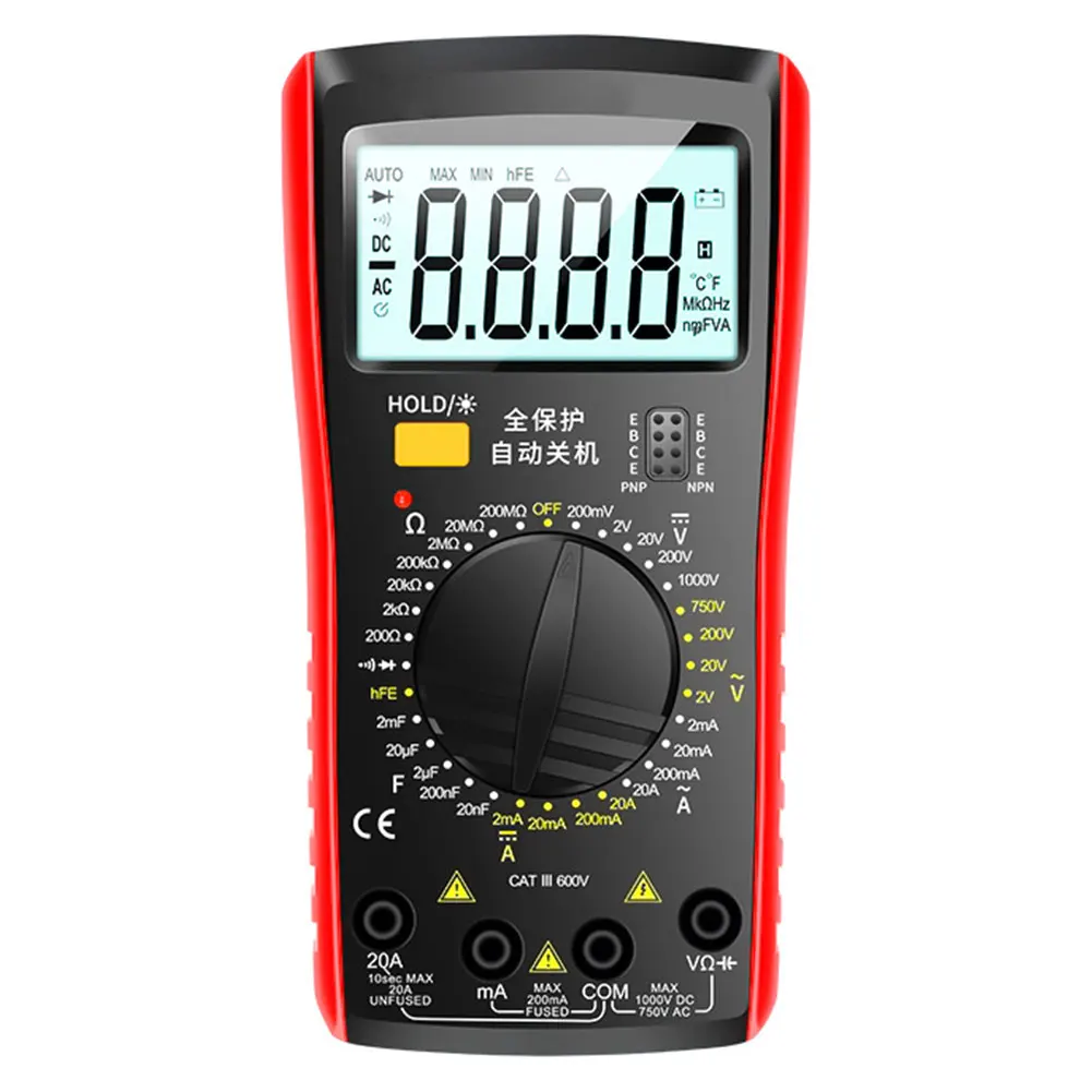 DC AC Voltmeter 1999 Counts AC/DC Capacitance Meter Auto-Ranging Diode Tester Measures Voltage Current Resistance Continuity