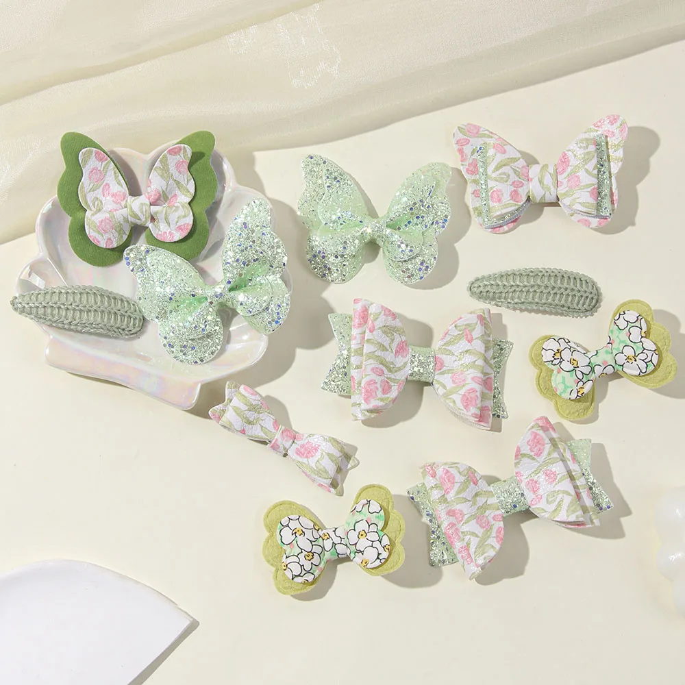 4가지 스타일의 나비 머리핀, 아이들용 리본 헤어핀, 정교한 소녀 패션 귀여운 화려한 바레트 클립, 프린트된 아기 헤어 액세서리