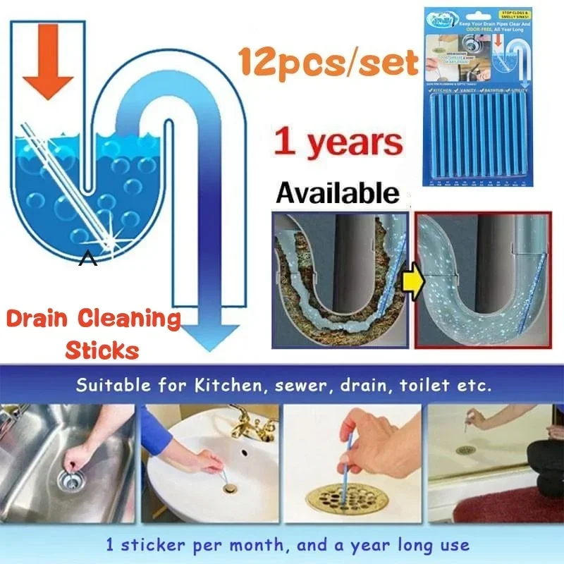 12pcs/lot Pipeline Bathtub Decontamination Drain Cleaners Kitchen Sink Filt Sani Sticks Sewer Cleaning Rod for Kitchens