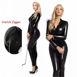 Sexy Wetlook PVC Latex Bodysuit For Women Open Crotch Nightclub Dance Wear Leather Lingerie Jumpsuit Catsuit Zentai Suit