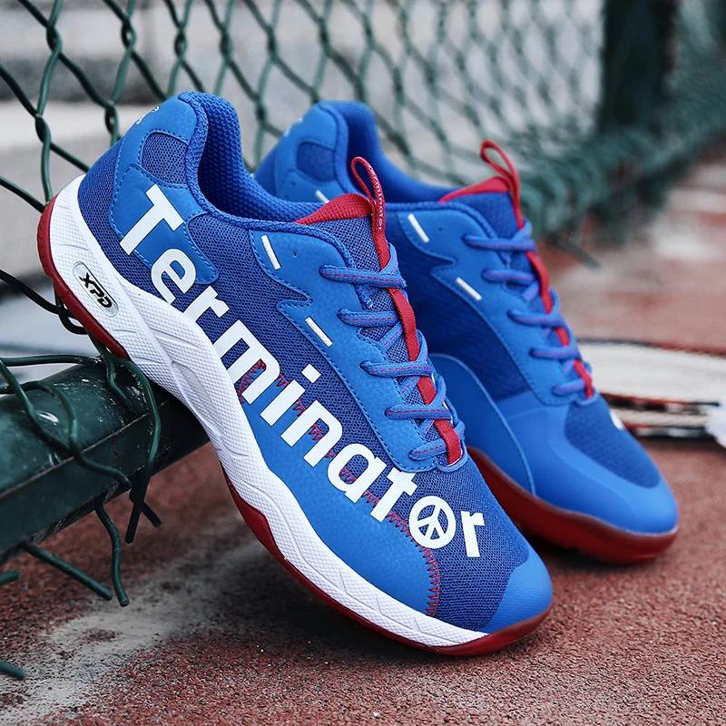 

Unisex Breathable Mesh Badminton Sport Shoes Blue White Teenager Volleyball Table Tennis Sneakers Light Tennis Trainers BM110