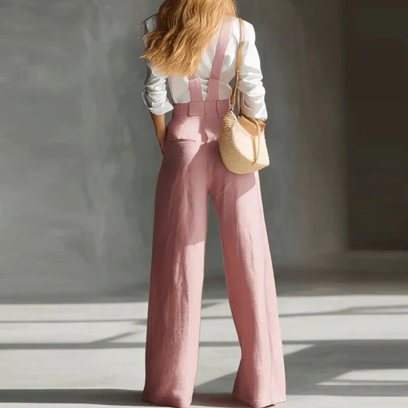 

Elegant Off Shoulder High Waisted Jumpsuit Sexy Sleeveless Solid Color Long Romper Women Fashion Wide Leg Pocket Loose Playsuit