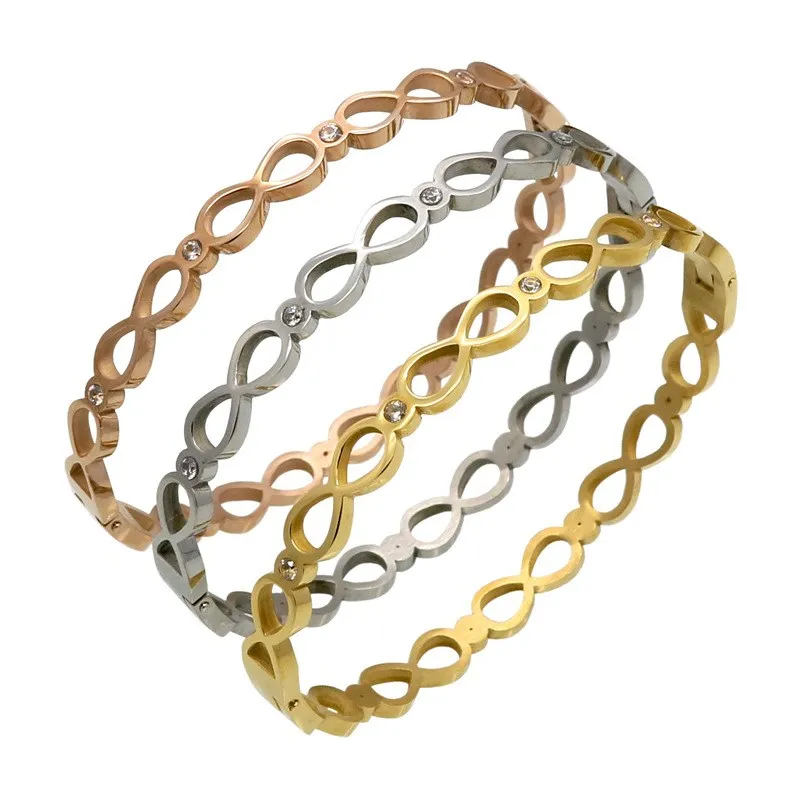 

Простой модный браслет из нержавеющей стали с инкрустацией бриллиантами, 8-образный браслет Ele European Sle Faion, ювелирный аксессуар