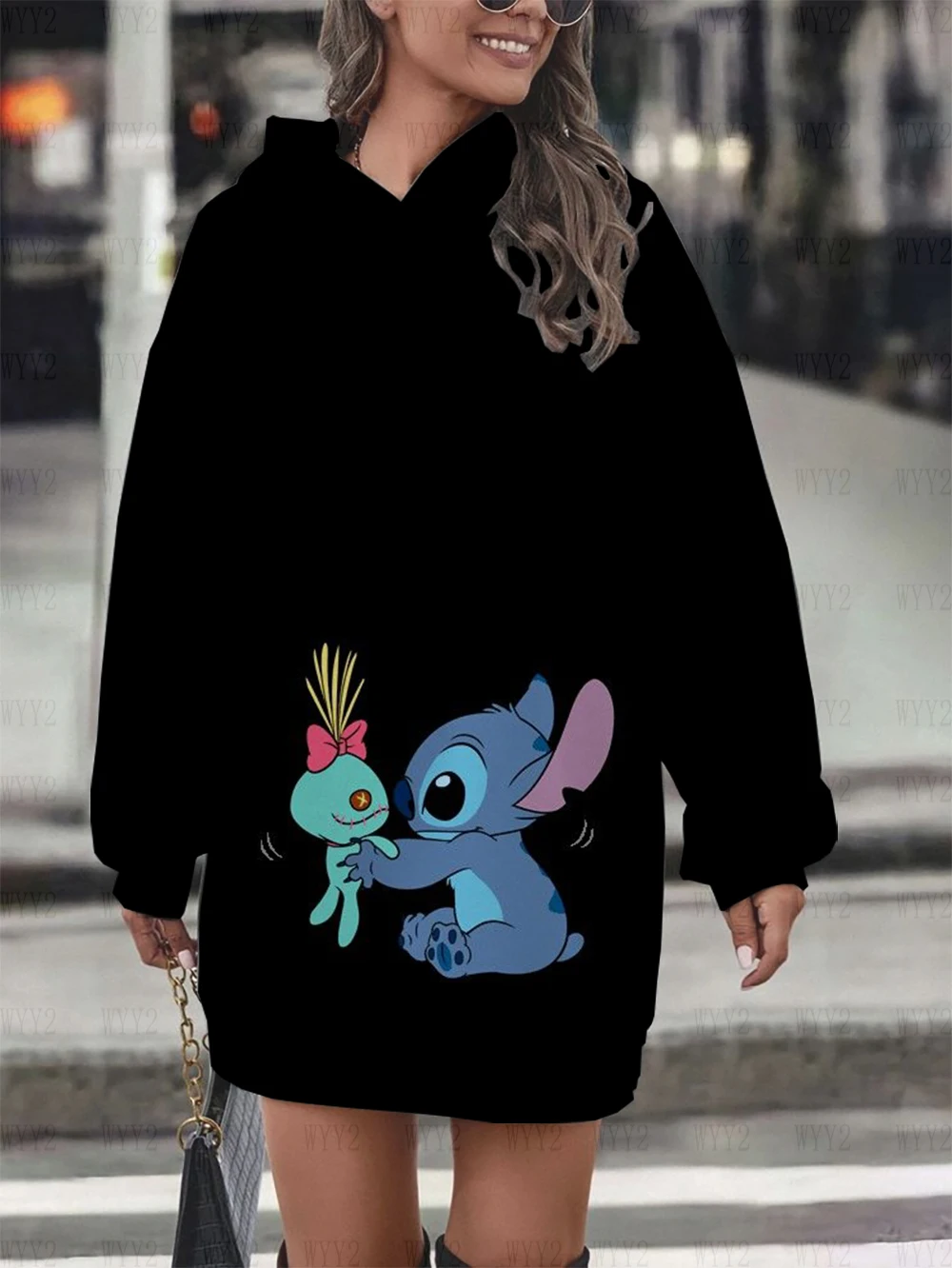 Women\'s New Printed Disney Stitch Hoodie Sweater Dress Casual Street Simple Wind Fashion Birthday Gift Sweater Dress Top